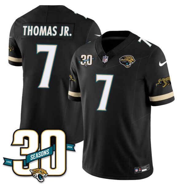 Jacksonville Jaguars 1990s Throwback Uniforms – All Stitched – Black – Brian Thomas Jr. – 7 Jersey