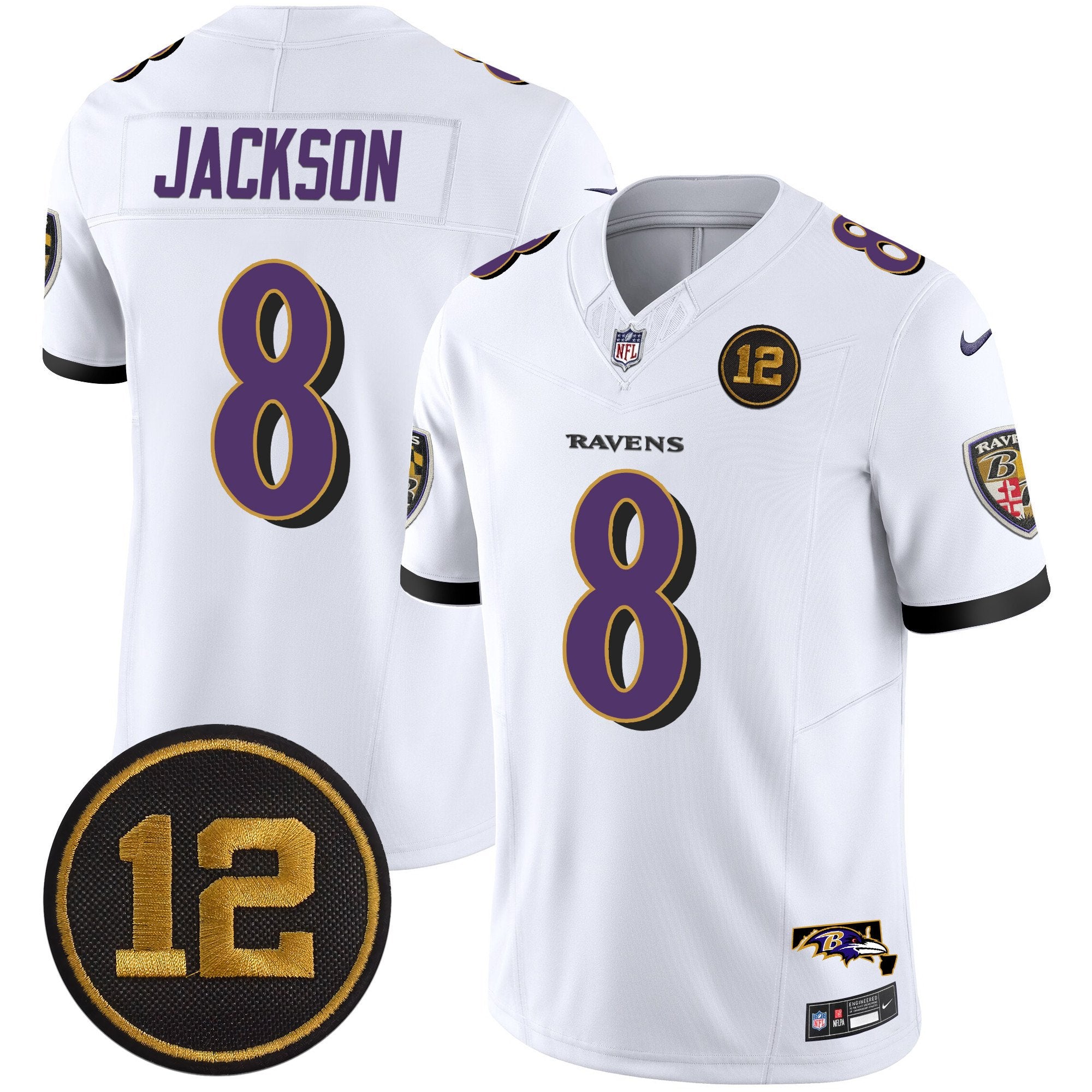 Ravens Jacoby Jones Patch Vapor Limited Jersey – All Stitched – White – Lamar Jackson Jersey