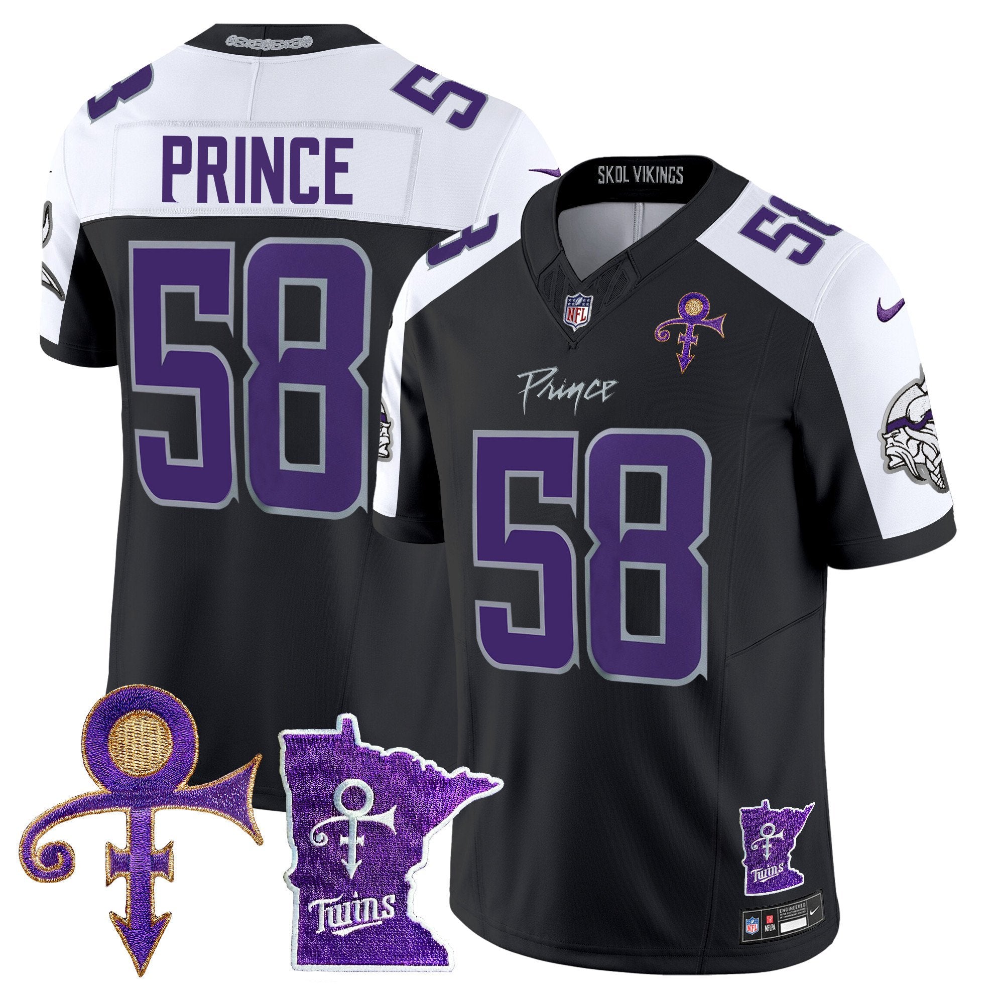 Minnesota Vikings 2024 Prince Vapor Limited Jersey V2 – All Stitched – Black Alternate – Prince 1958 Jersey
