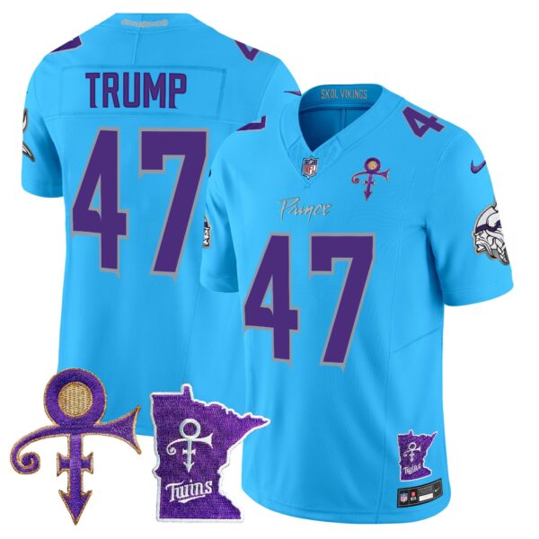 Minnesota Vikings 2024 Prince Vapor Limited Jersey V2 – All Stitched – Light Blue – Donald Trump Jersey