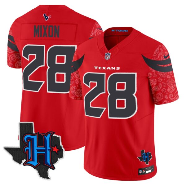 Houston Texans 2024 Texas Patch Vapor Limited Jersey V4 – All Stitched – Red – Joe Mixon Jersey