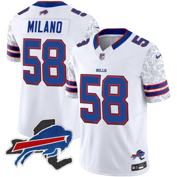 Bills New York Patch Vapor Limited Jersey V2 – All Stitched – White – Matt Milano Jersey