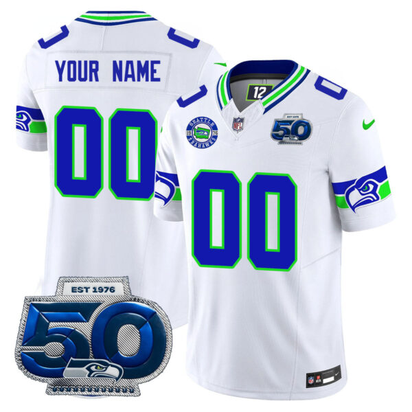 Seattle Seahawks 50th Season Vapor Limited Custom Jersey – All Stitched – White Jersey