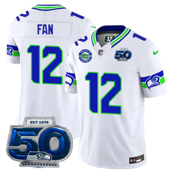 Seattle Seahawks 50th Season Vapor Limited Jersey – All Stitcheds – White – Fan Jersey