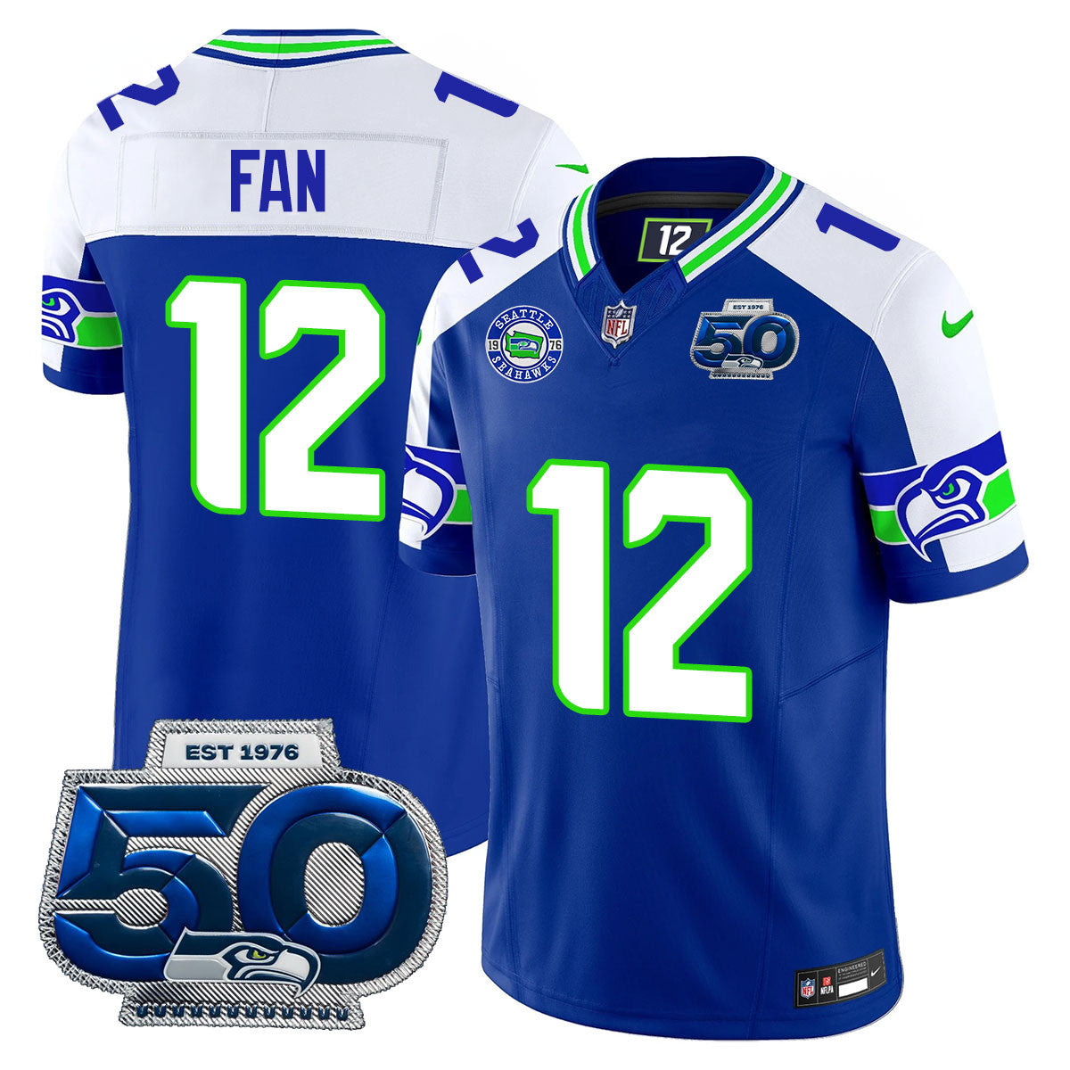 Seattle Seahawks 50th Season Vapor Limited Jersey – All Stitcheds – Royal Alternate – Fan Jersey