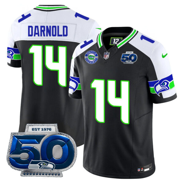 Seattle Seahawks 50th Season Vapor Limited Jersey – All Stitcheds – Black Alternate – Sam Darnold Jersey