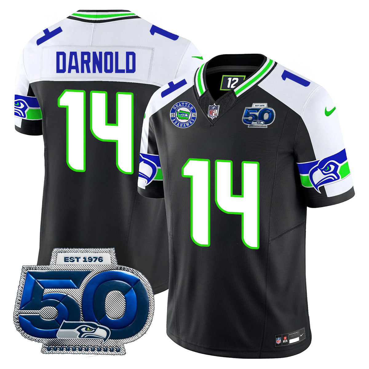 Seattle Seahawks 50th Season Vapor Limited Jersey – All Stitcheds – Black Alternate – Sam Darnold Jersey