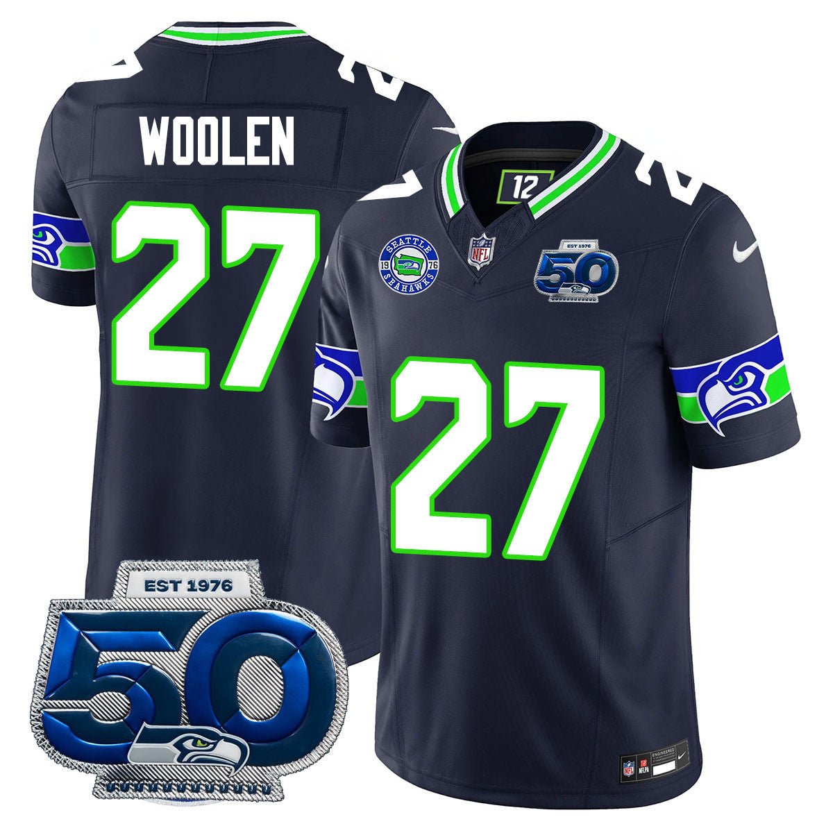 Seattle Seahawks 50th Season Vapor Limited Jersey – All Stitcheds – Black – Riq Woolen Jersey
