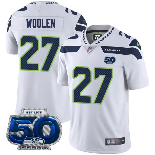 Seattle Seahawks 50th Season Vapor Limited Jersey – All Stitched – White – Riq Woolen Jersey