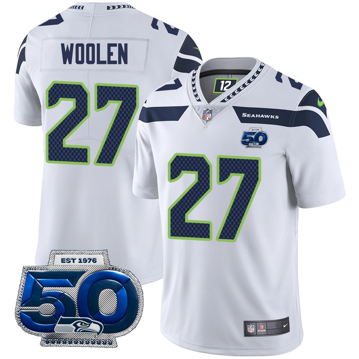 Seattle Seahawks 50th Season Vapor Limited Jersey – All Stitched – White – Riq Woolen Jersey