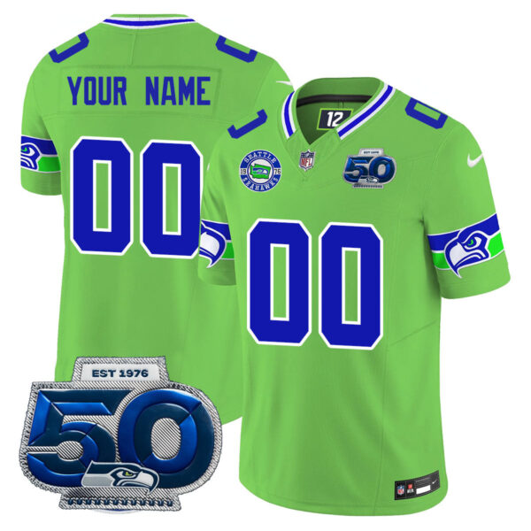 Seattle Seahawks 50th Season Vapor Limited Custom Jersey – All Stitched – Green Jersey