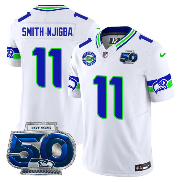 Seattle Seahawks 50th Season Vapor Limited Jersey – All Stitcheds – White – Jaxon Smith-Njigba Jersey