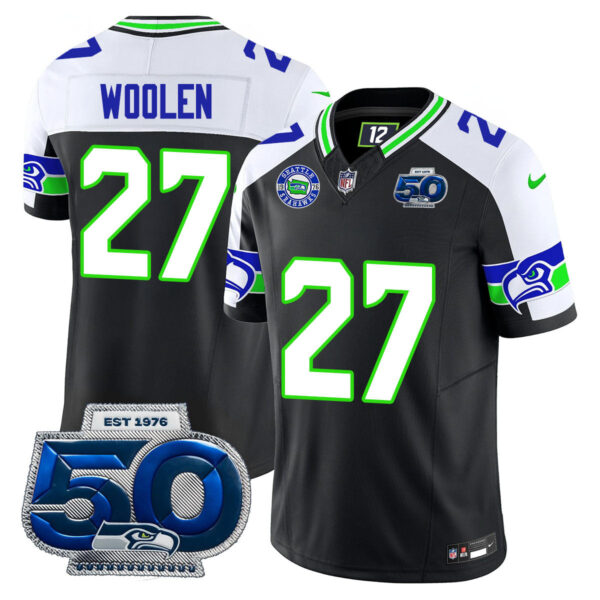 Seattle Seahawks 50th Season Vapor Limited Jersey – All Stitcheds – Black Alternate – Riq Woolen Jersey