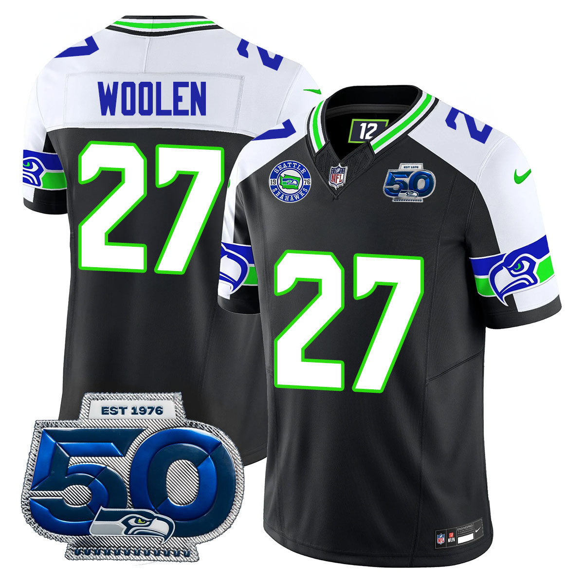 Seattle Seahawks 50th Season Vapor Limited Jersey – All Stitcheds – Black Alternate – Riq Woolen Jersey