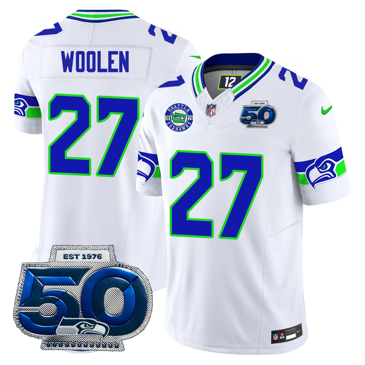 Seattle Seahawks 50th Season Vapor Limited Jersey – All Stitcheds – White – Riq Woolen Jersey