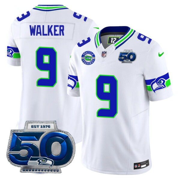 Seattle Seahawks 50th Season Vapor Limited Jersey – All Stitcheds – White – Kenneth Walker III Jersey