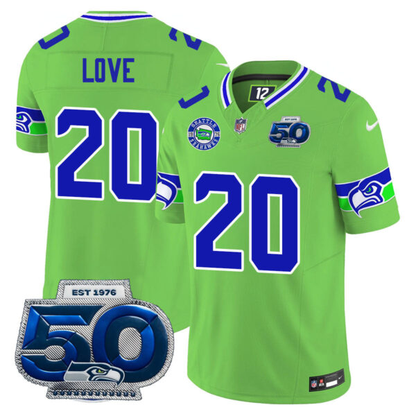 Seattle Seahawks 50th Season Vapor Limited Jersey – All Stitcheds – Green – Julian Love Jersey