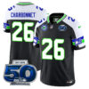 Seattle Seahawks 50th Season Vapor Limited Jersey – All Stitcheds – Black Alternate – Zach Charbonnet Jersey
