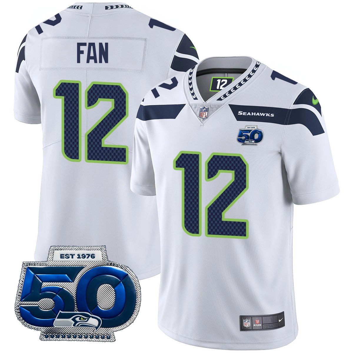 Seattle Seahawks 50th Season Vapor Limited Jersey – All Stitched – White – Fan Jersey