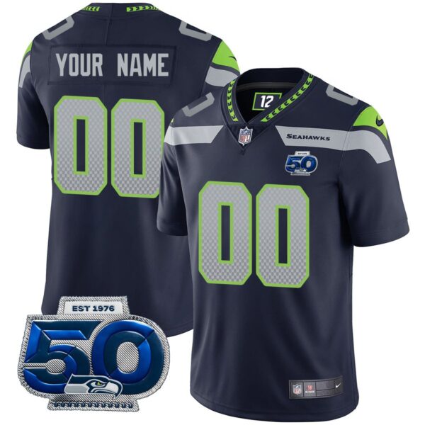 Custom Gender/Name Seattle Seahawks 50th Season Vapor Limited Jersey – All Stitched – Royal Jersey