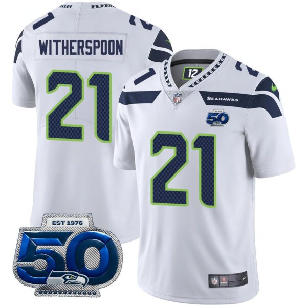 Seattle Seahawks 50th Season Vapor Limited Jersey – All Stitched – White – Devon Witherspoon Jersey