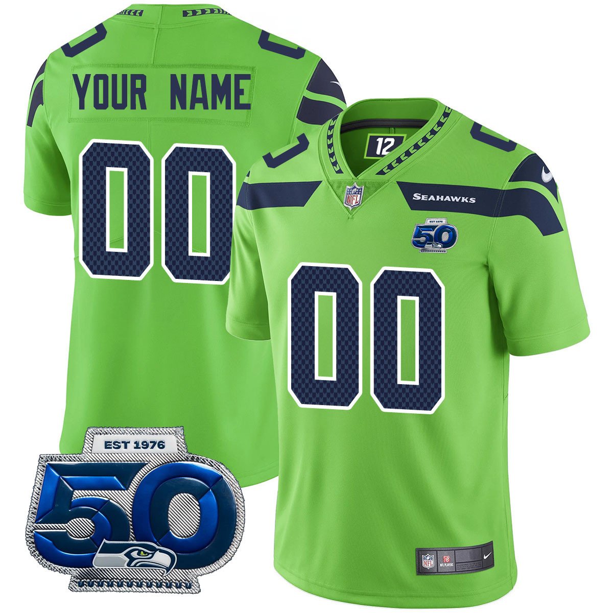 Custom Gender/Name Seattle Seahawks 50th Season Vapor Limited Jersey – All Stitched – Green Jersey