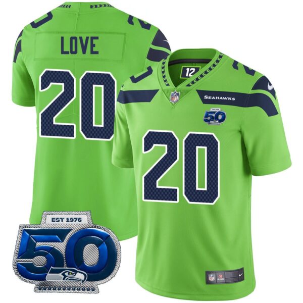 Seattle Seahawks 50th Season Vapor Limited Jersey – All Stitched – Green – Julian Love Jersey