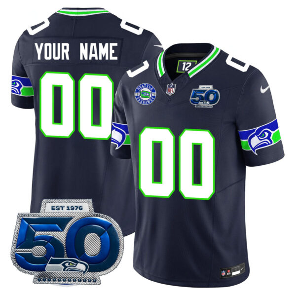 Seattle Seahawks 50th Season Vapor Limited Custom Jersey – All Stitched – Black Jersey