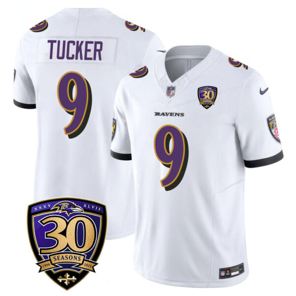 Baltimore Ravens Limited 30th Season Jersey – All Stitched – Justin Tucker – 9 – White Jersey