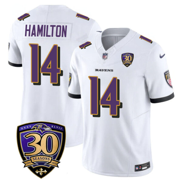 Baltimore Ravens Limited 30th Season Jersey – All Stitched – Kyle Hamilton – 14 – White Jersey