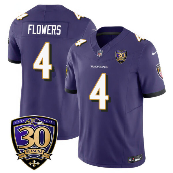 Baltimore Ravens Limited 30th Season Jersey – All Stitched – Zay Flowers – 4 – Purple Jersey