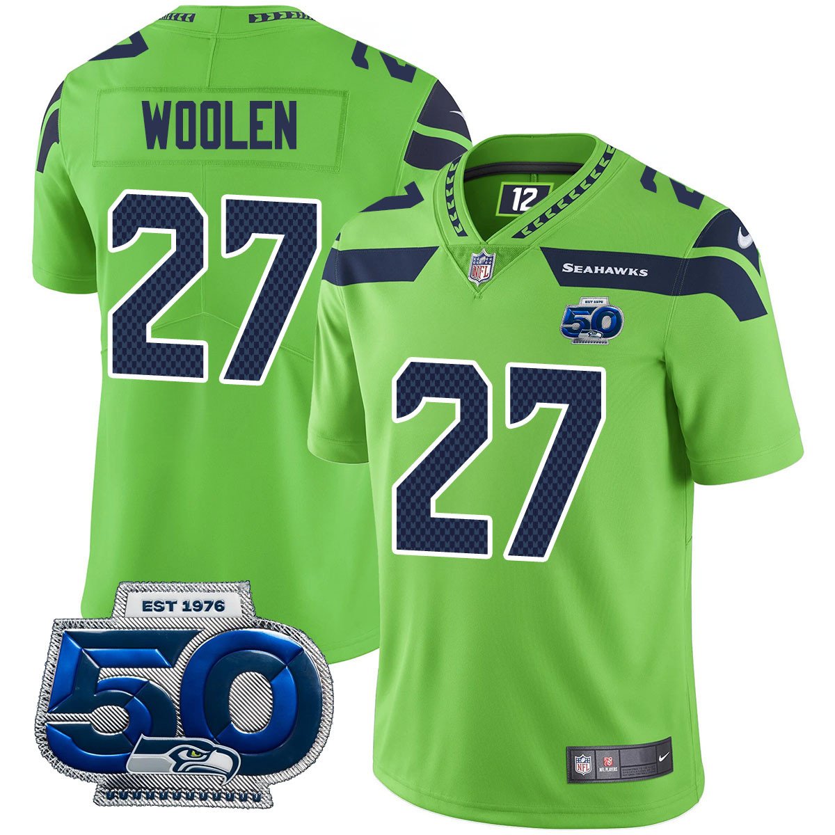 Seattle Seahawks 50th Season Vapor Limited Jersey – All Stitched – Green – Riq Woolen Jersey