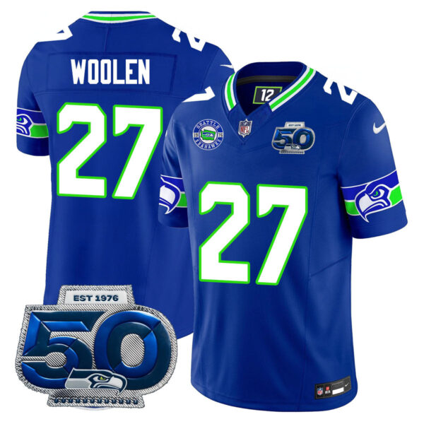 Seattle Seahawks 50th Season Vapor Limited Jersey – All Stitcheds – Royal – Riq Woolen Jersey