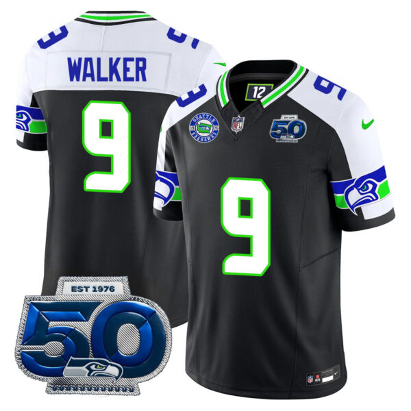 Seattle Seahawks 50th Season Vapor Limited Jersey – All Stitcheds – Black Alternate – Kenneth Walker III Jersey