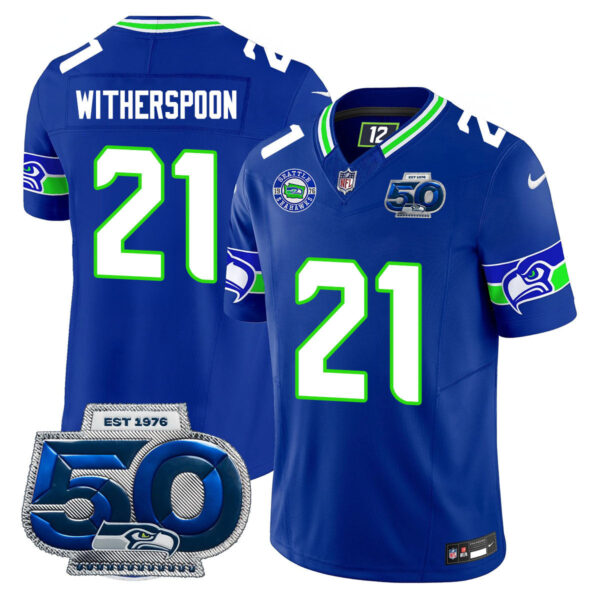 Seattle Seahawks 50th Season Vapor Limited Jersey – All Stitcheds – Royal – Devon Witherspoon Jersey