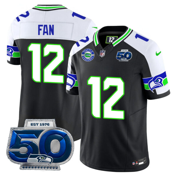 Seattle Seahawks 50th Season Vapor Limited Jersey – All Stitcheds – Black Alternate – Fan Jersey