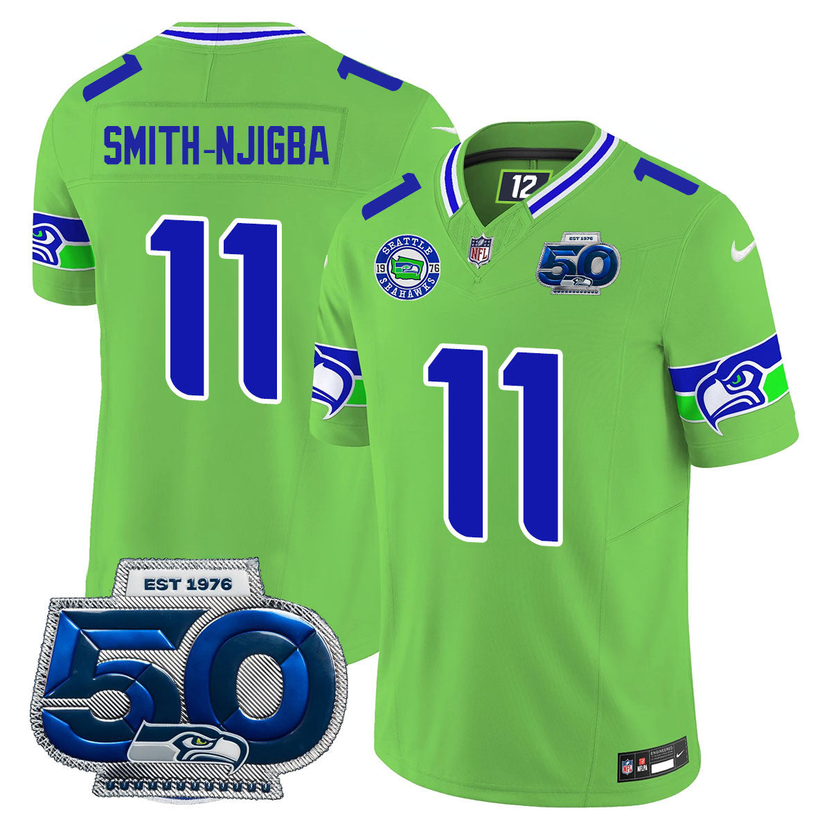 Seattle Seahawks 50th Season Vapor Limited Jersey – All Stitcheds – Green – Jaxon Smith-Njigba Jersey