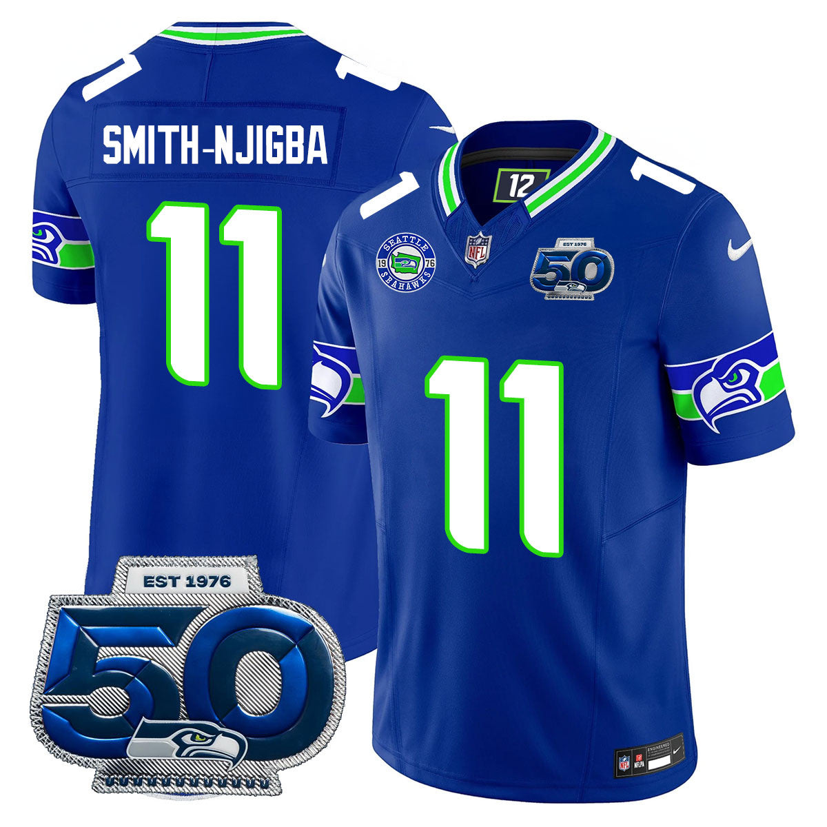 Seattle Seahawks 50th Season Vapor Limited Jersey – All Stitcheds – Royal – Jaxon Smith-Njigba Jersey