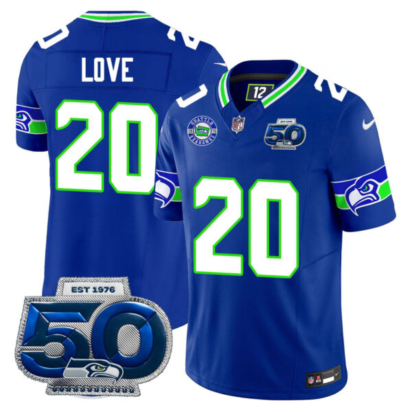 Seattle Seahawks 50th Season Vapor Limited Jersey – All Stitcheds – Royal – Julian Love Jersey