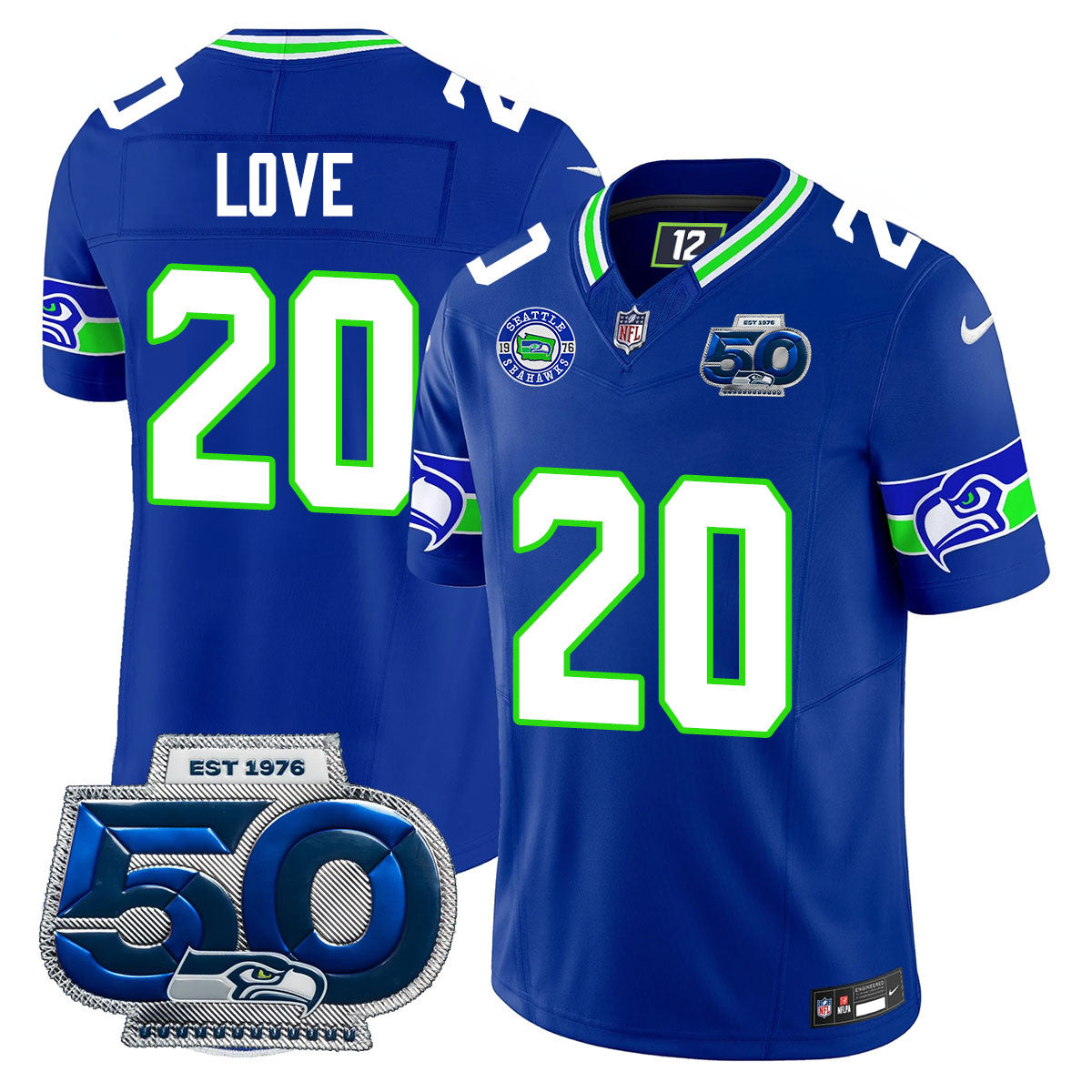 Seattle Seahawks 50th Season Vapor Limited Jersey – All Stitcheds – Royal – Julian Love Jersey
