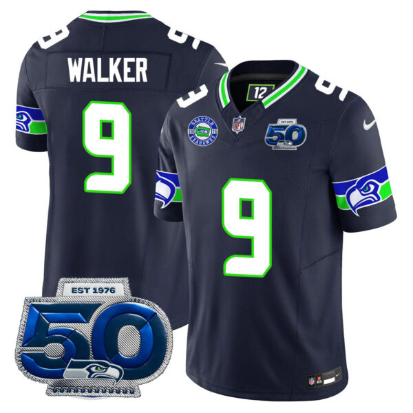 Seattle Seahawks 50th Season Vapor Limited Jersey – All Stitcheds – Black – Kenneth Walker III Jersey