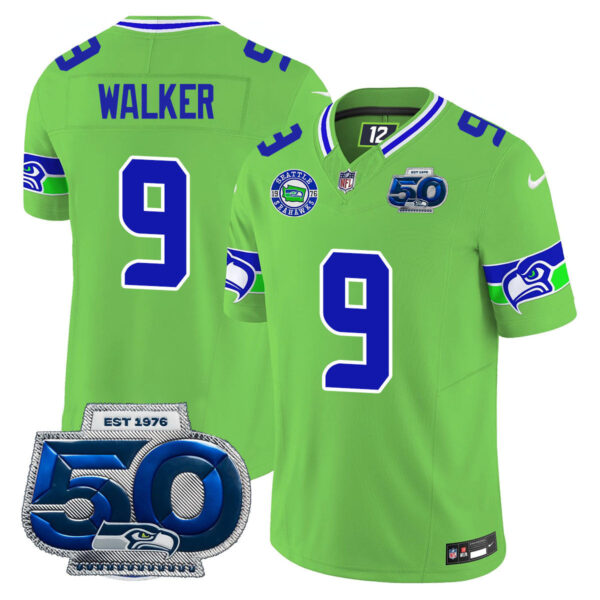Seattle Seahawks 50th Season Vapor Limited Jersey – All Stitcheds – Green – Kenneth Walker III Jersey