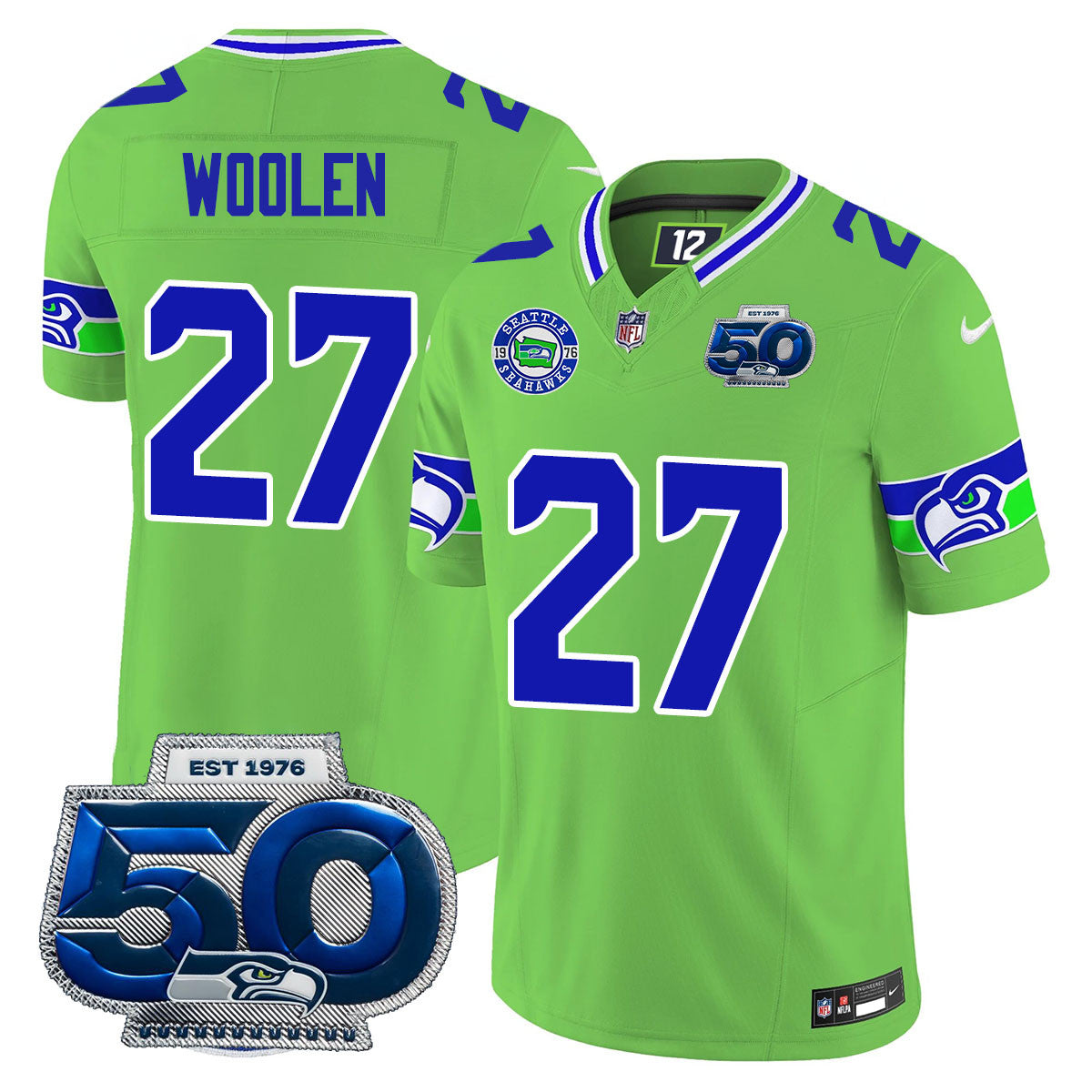 Seattle Seahawks 50th Season Vapor Limited Jersey – All Stitcheds – Green – Riq Woolen Jersey