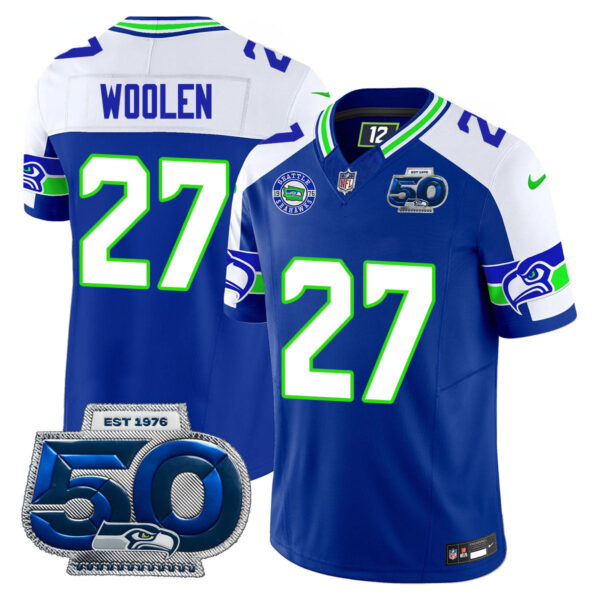 Seattle Seahawks 50th Season Vapor Limited Jersey – All Stitcheds – Royal Alternate – Riq Woolen Jersey