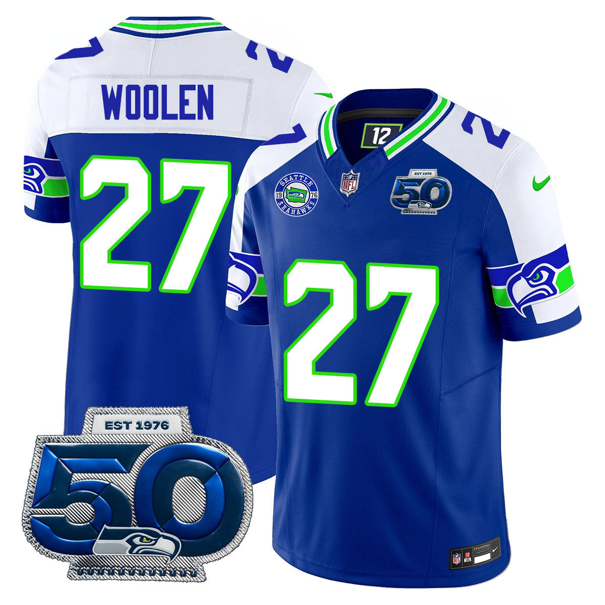 Seattle Seahawks 50th Season Vapor Limited Jersey – All Stitcheds – Royal Alternate – Riq Woolen Jersey