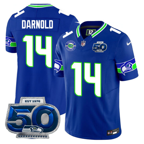 Seattle Seahawks 50th Season Vapor Limited Jersey – All Stitcheds – Royal – Sam Darnold Jersey