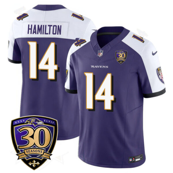 Baltimore Ravens Limited 30th Season Jersey – All Stitched – Kyle Hamilton – 14 – Purple Alternate Jersey