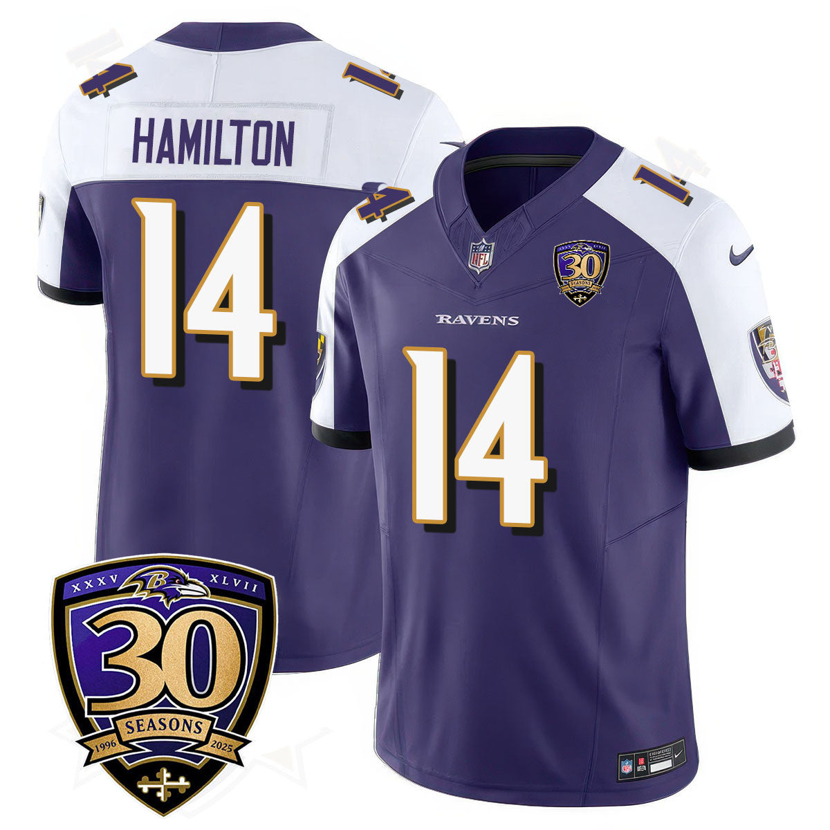 Baltimore Ravens Limited 30th Season Jersey – All Stitched – Kyle Hamilton – 14 – Purple Alternate Jersey
