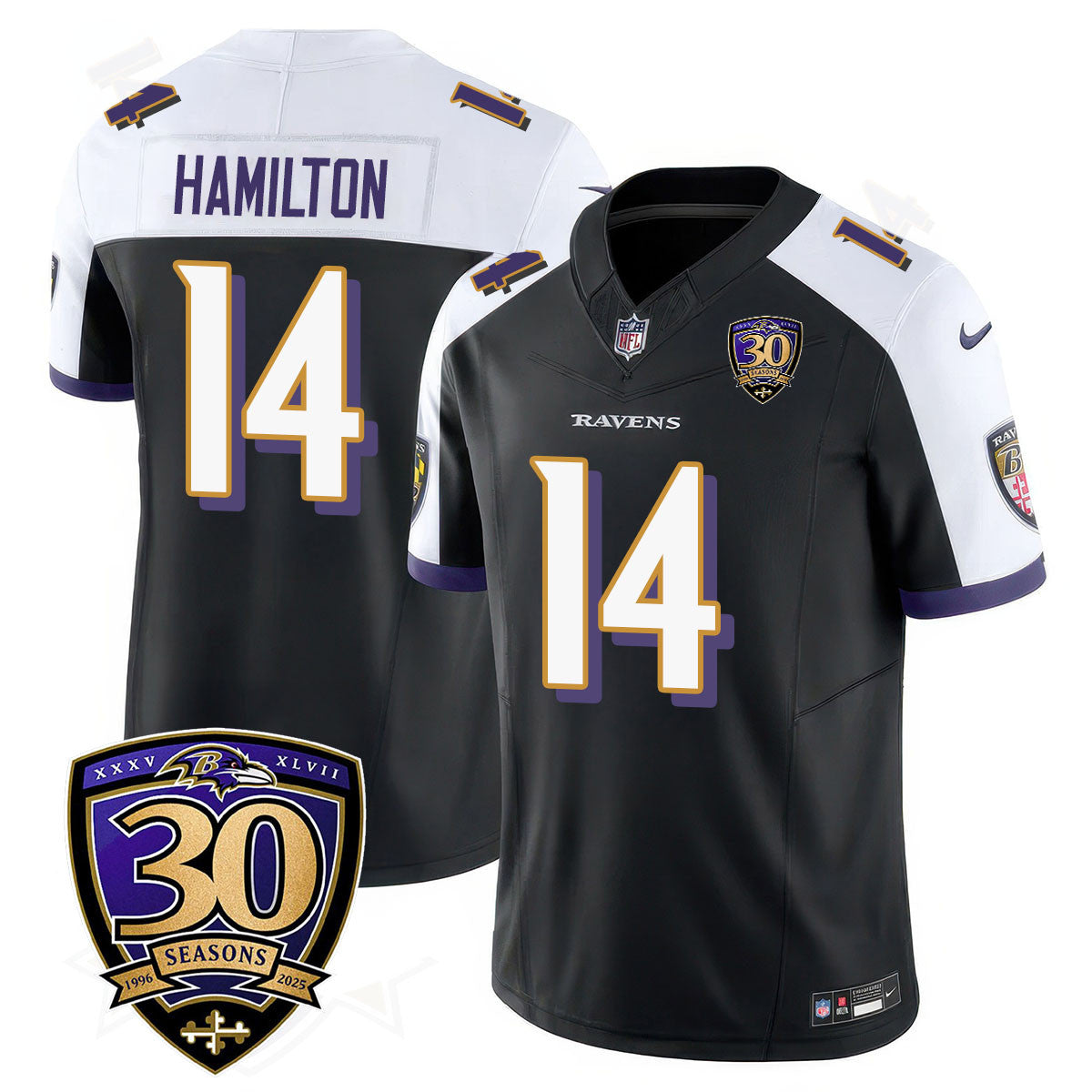 Baltimore Ravens Limited 30th Season Jersey – All Stitched – Kyle Hamilton – 14 – Black Alternate Jersey