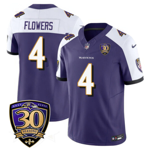 Baltimore Ravens Limited 30th Season Jersey – All Stitched – Zay Flowers – 4 – Purple Alternate Jersey